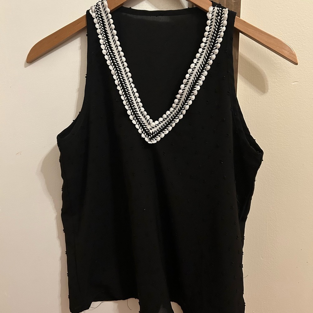 Chic Black Tank Top with White Accents